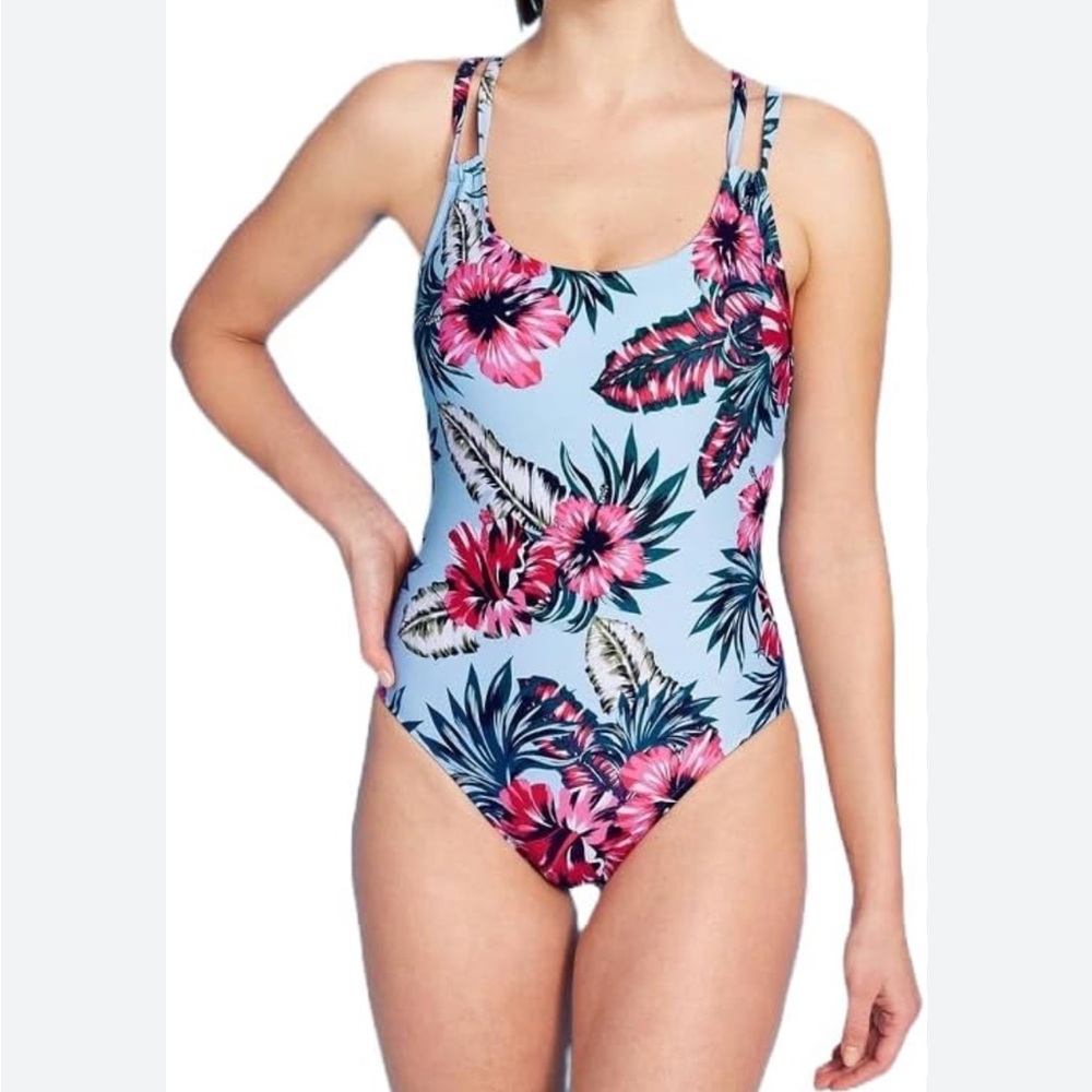 Kona Sol Light Blue One-Piece Swimsuit with Pink Floral